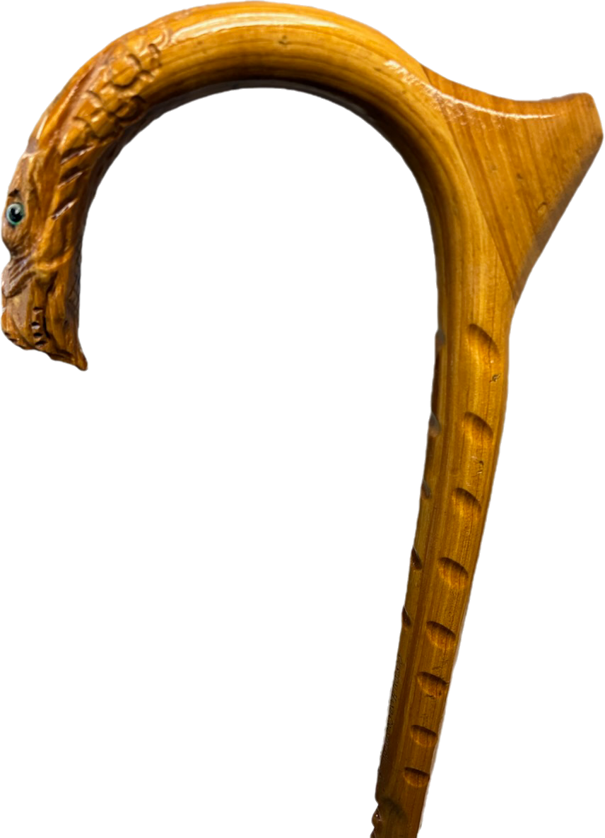 Dragon head cane with palm rest and band holders